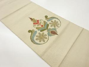 手織り紬花に抽象模様織出し名古屋帯